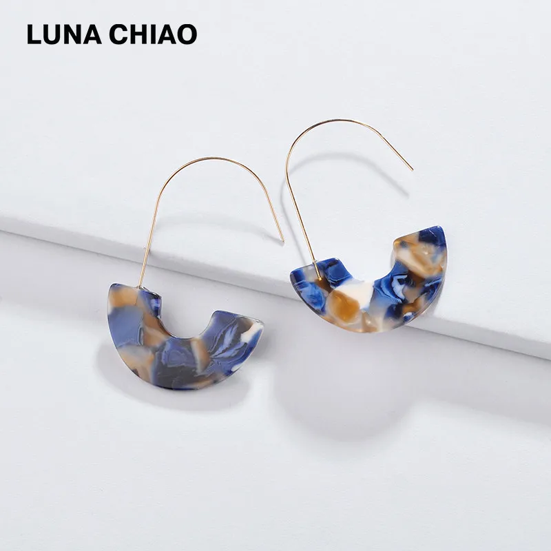 LUNA CHIAO, модные ювелирные изделия, дизайн, популярные, разноцветные, u-образные, акриловая смола, Lucite, Большой Крючок, Женские Висячие Серьги - Окраска металла: Blue