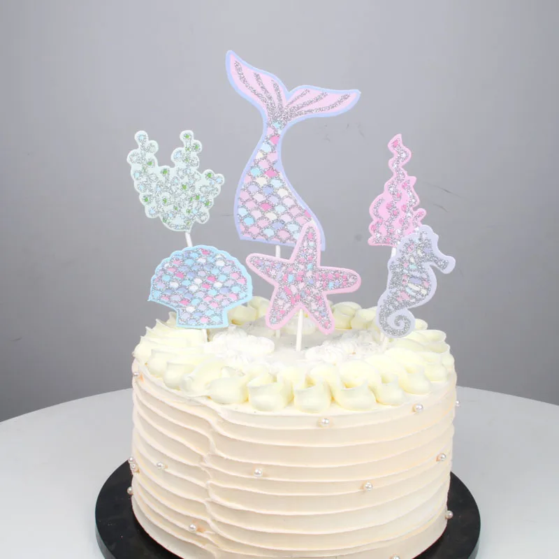 

1 Set Mermaid Theme Cake Insert Birthday Party Decorations Kids Happy Birthday Wedding Decorations Baby Shower Party Supplies.q