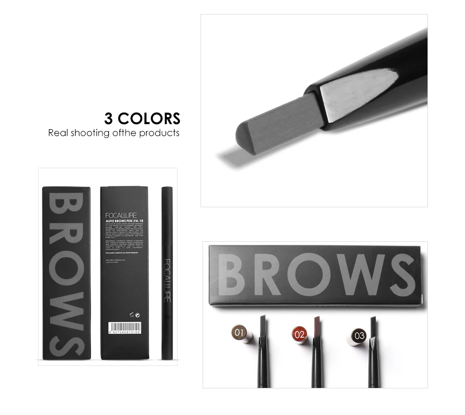 FOCALLURE 3 цвета карандаш для бровей водонепроницаемый микроблейдинг черный коричневый глаз Коричневый тинт для макияжа коричневая краска