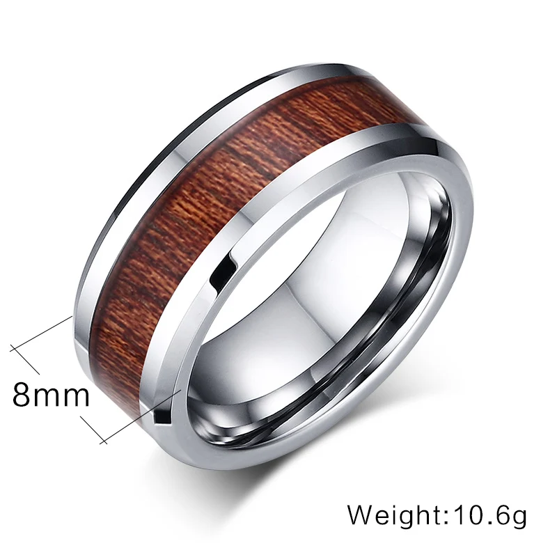 Vnox натуральная Вольфрам кольцо из карбида Для мужчин обручальное кольцо ретро текстура древесины Дизайн модные вечерние подарок