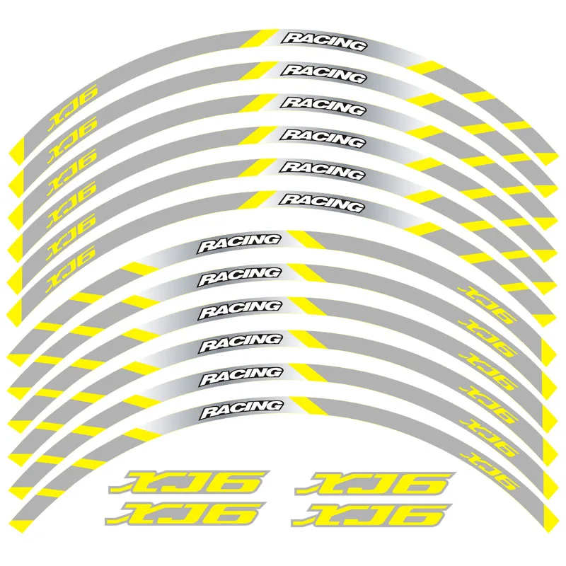 Высокое качество Мотоцикл Передние и задние колеса край внешний обод Стикеры светоотражающие полосы колеса наклейки для YAMAHA XJ6 - Цвет: B yellow