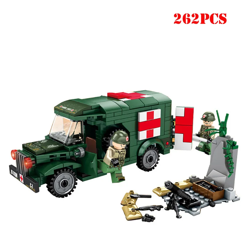 

Military Ambulance Vehicle Tank Truck Building Blocks Compatible Brand Army Soldiers Figures Bricks DIY Toys For Children Gifts