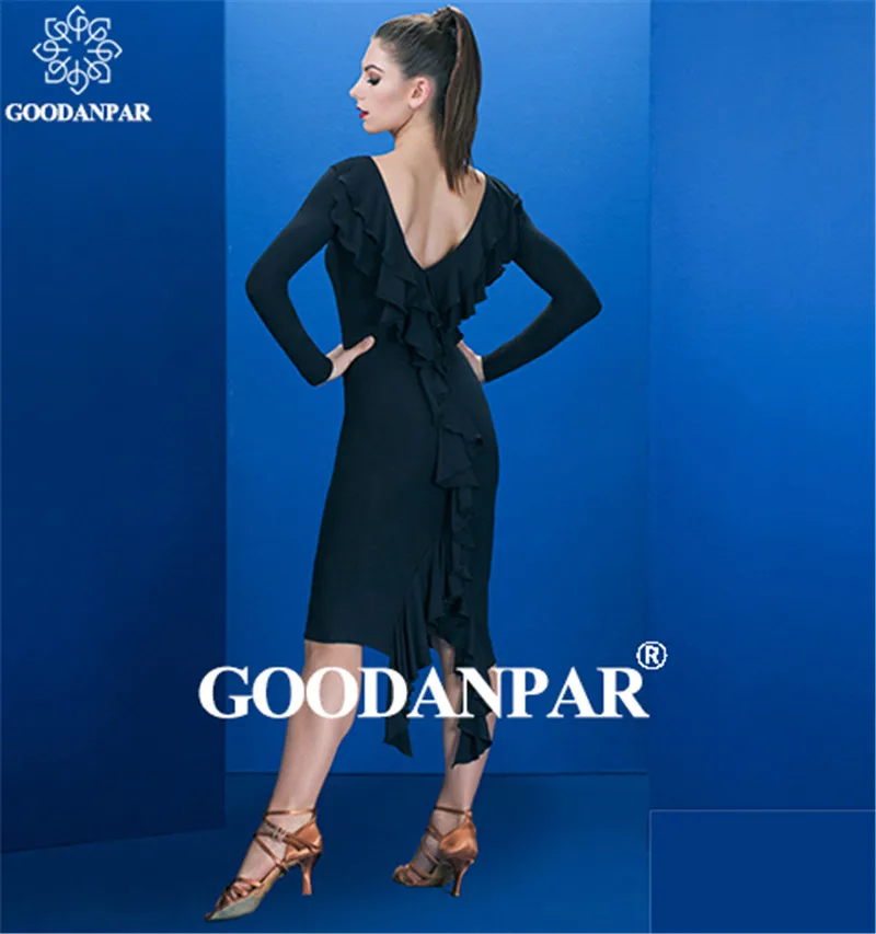 

GOODANPAR Dynamic Backless Latin Practice Dress Women Girl Dance Wear With Bodysuit Bra Cups Stretch Lycra Standard Dance Dress