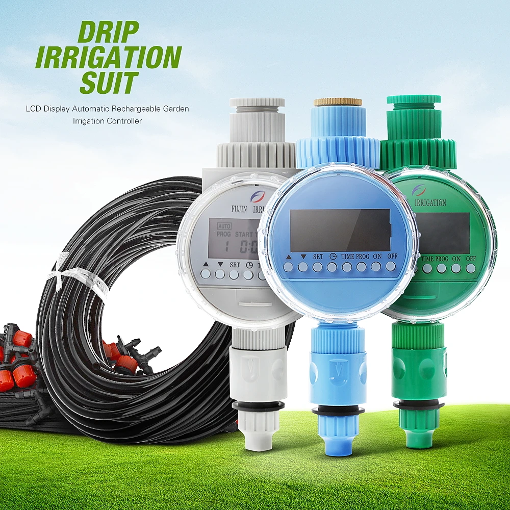 

LCD Display Automatic Rechargeable Garden Irrigation Controller Ball Valve Watering Timer Watering Kits Drip Irrigation Suit