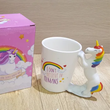 

Cute Unicorn Mug 3D Ceramic Coffee Cup Children Girl Boy Creative Unicorn Mug" I don't believe in humans" Xmas Gift