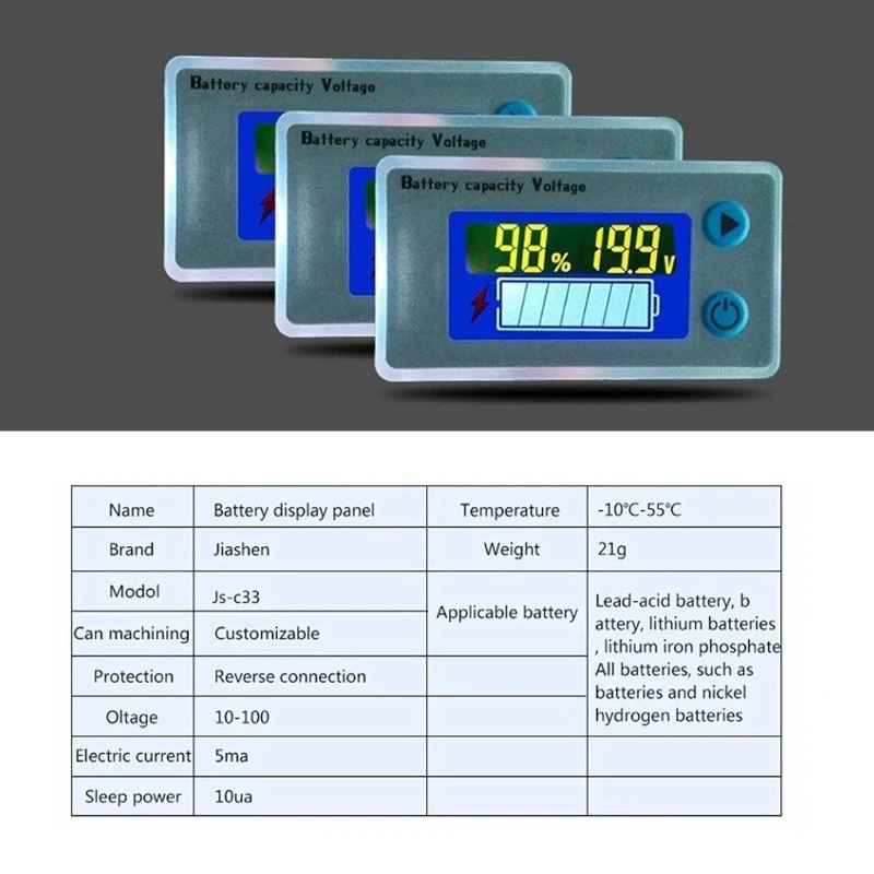 JS-C33 10-100 V Универсальный ЖК-дисплей автомобиля свинцово-кислотная литиевых Батарея Ёмкость индикатор цифровой вольтметр Напряжение тестер