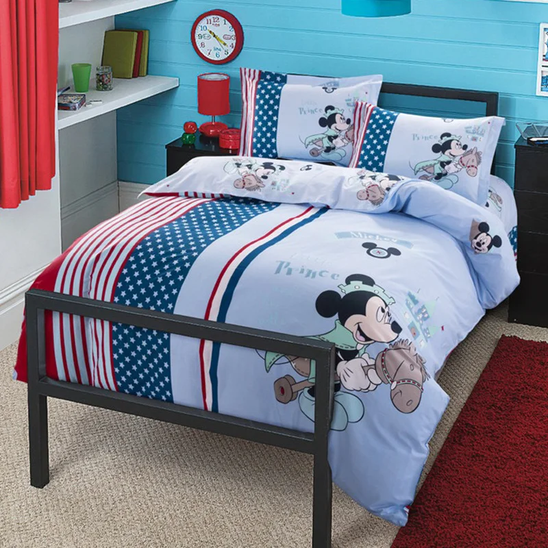 

Authentic DISNEY Mickey Mouse Prince Riding Horse Bedding Set 100% Cotton Duvet Cover Sheet Set Single Queen Size Kids Beddings