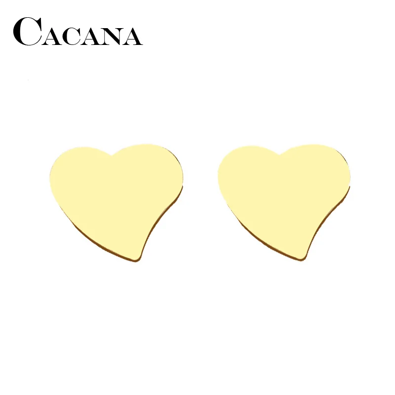 

CACANA Stainless Steel Stud Earring For Women Man Real Heart Gold And Silver Color Lover's Engagement Jewelry Drop Shipping