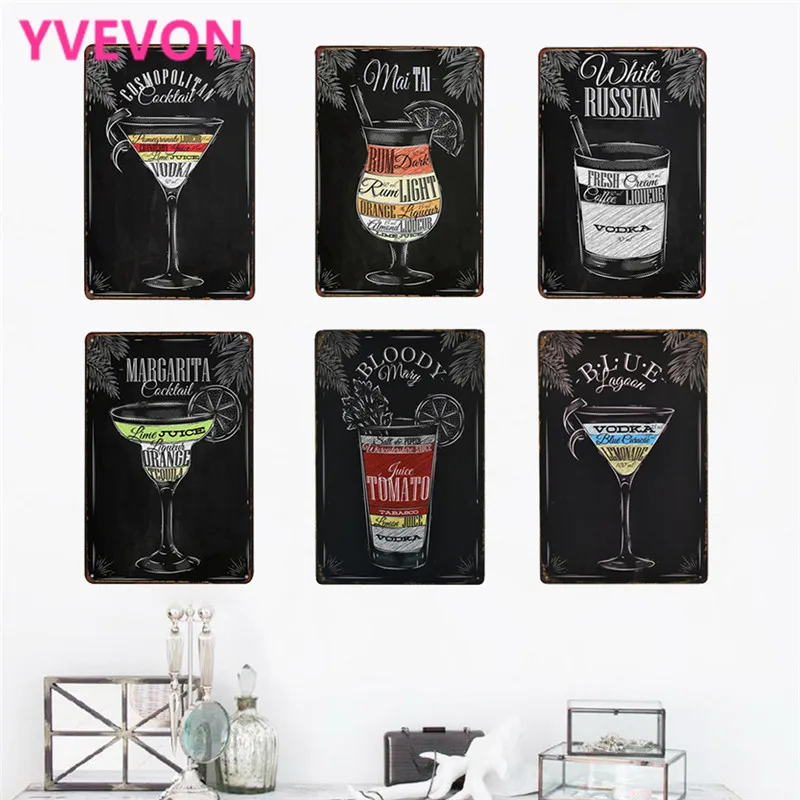 

Neon Retro Plaque Wine Cocktail Vintage Metal Tin Sign Party Iron Bar Plate Decor Beverage Board Pub Wall Art 20x30cm