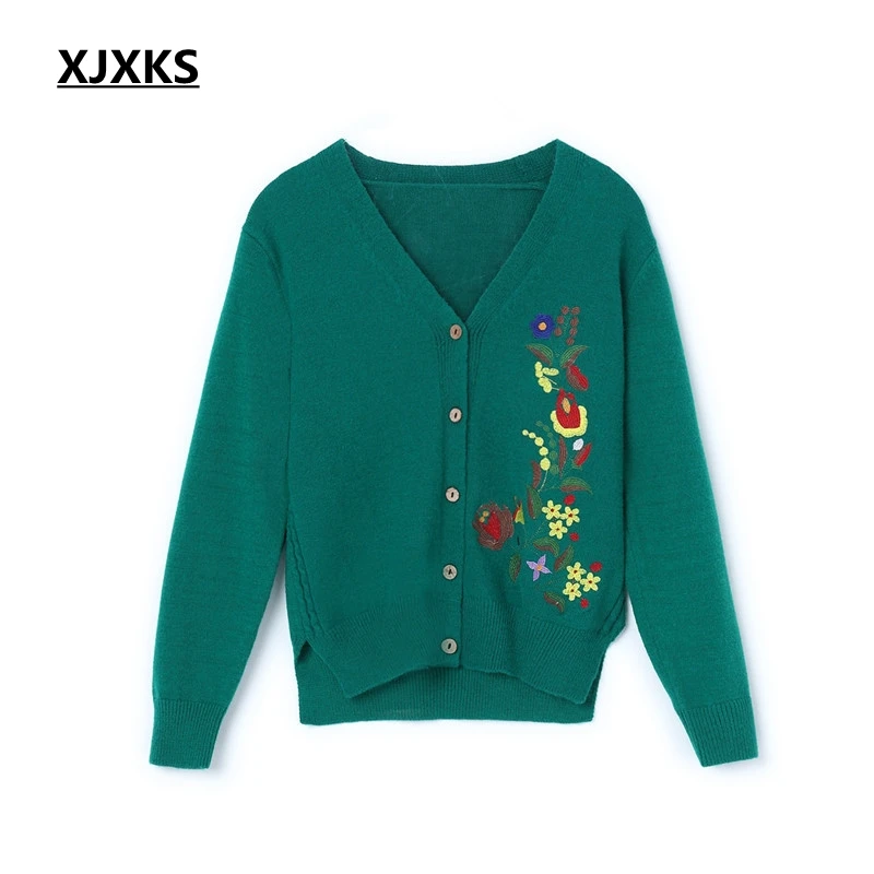 Femmes Unique Manteau Noir 2019 Poitrine Cardigan Fleur Jeunes Haute Xjxks Mode Avec jaune extrémités vert Dames Chandail Broderie 8yn0ONwvm
