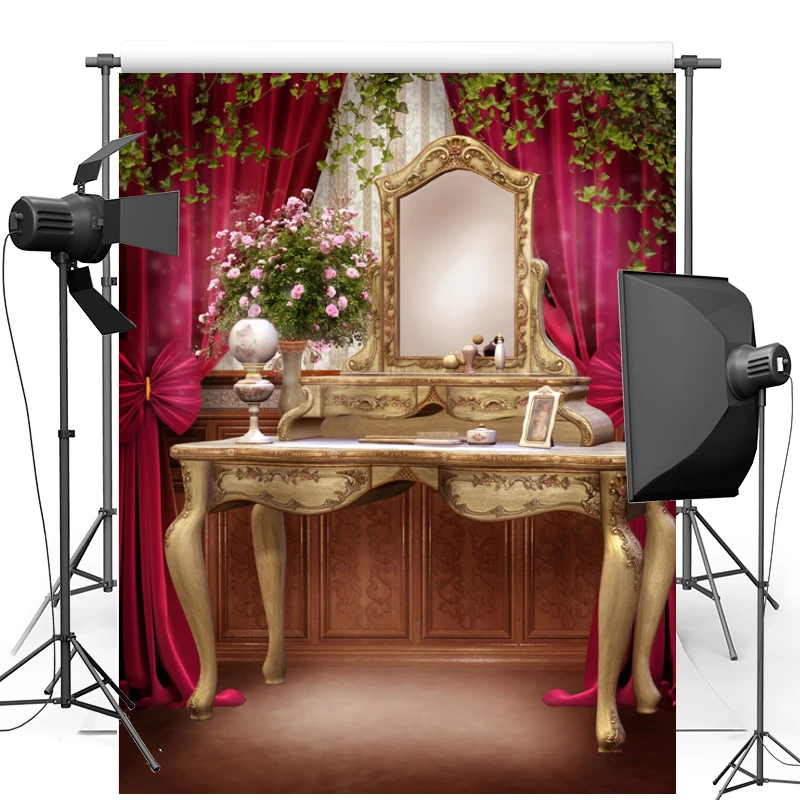 Vinyl Photography backdrop Wood Dressing Table For Children New Fabric