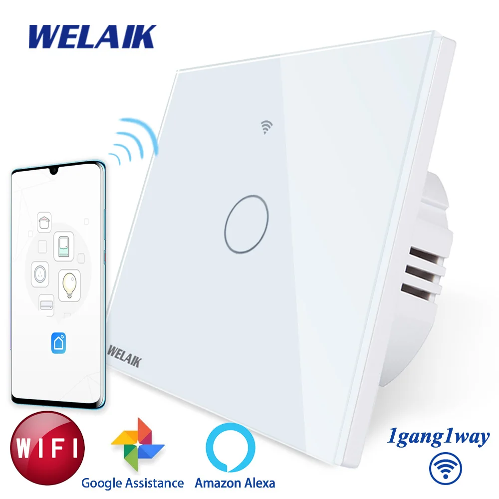 Interruptor de Parede Painel de Vidro Interruptor de Luz Welaik Marca Reino Unido Wifi Touch Cristal Inteligente Smart Switch 1gang1way B1911cw & Wifi