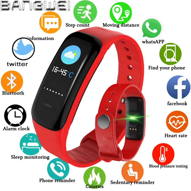 

BANGWEI New Men Women Smart Watch LED Display Touchpad Heart Rate Monitor Fitness Tracker Rubber Watch Smart sport Watch+Box