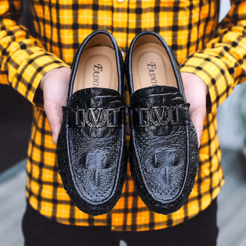 

Crocodile Grain Mens Shoes Casual Brands Slip On Formal Luxury Shoes Men Loafers Moccasins Genuine Leather Driving Shoes C4