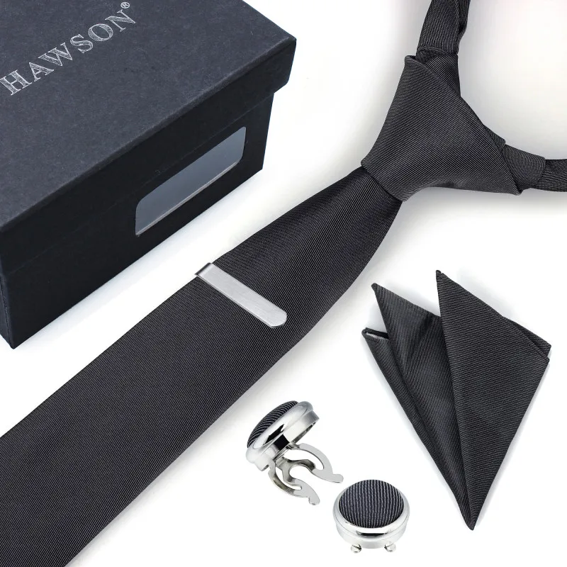 

HAWSON Mens Necktie Set with Tie Clip Handkerchief & Button Cover CuffLinks in Gift Box