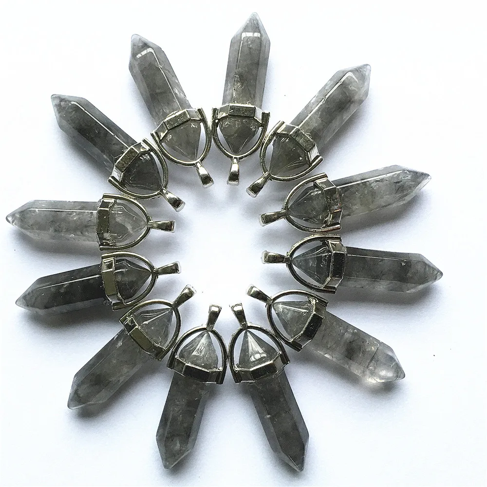 

Gazelle Fashion Natural Smog Quartz Smoke Crystal Stone Pendant Points Pillar Bullet For Necklace Jewelry Making 12PCS Wholesal