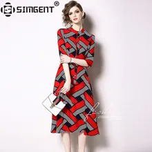 Simgent весенне-летнее платье Женская мода три четверти рукав геометрический принт миди платья одежда Vestido ropa mujer SG9482