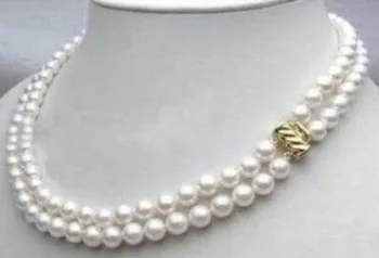 

2 ROW 8-9mm NATURAL AKOYA WHITE PEARL NECKLACE 17-18 beloved girl wedding Gift for women sterling--jewelrygirl Wedding