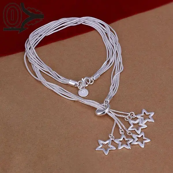 

New Design!!Wholesale Silver Plated Necklace & Pendant,Fashion Jewelry Accessories,Taiji Hanging Five Star Silver Necklaces