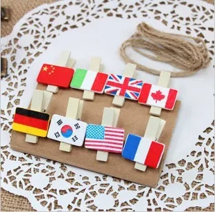 

8pcs Fashion Wooden Mini Small Clips the Union Jack American National Flag Photo Paper Postcard Craft DIY Clips with Hemp Rope