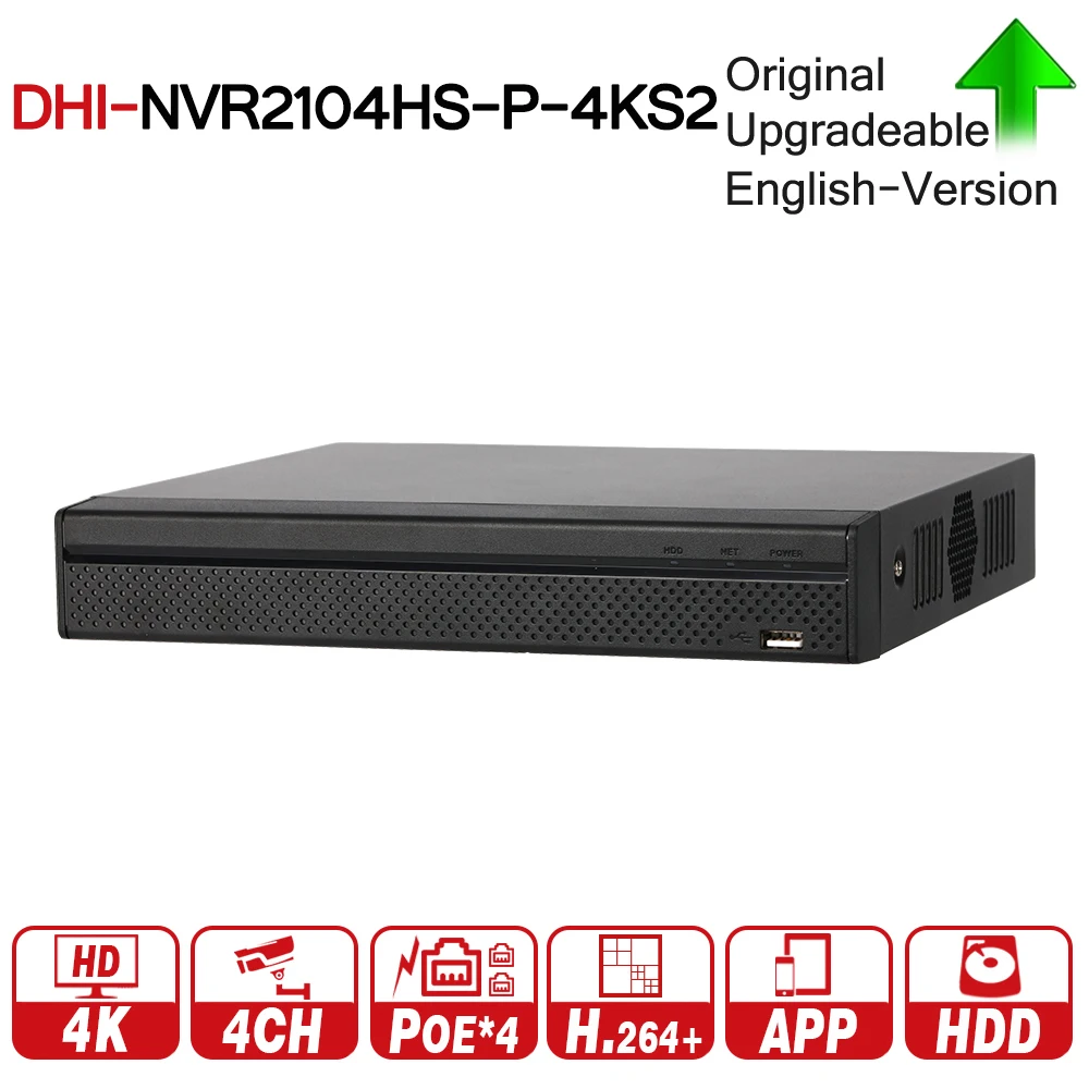 

DH Original NVR2104HS-P-4KS2 4 Compact 1U 4PoE Lite 4K H.265 Network Video Recorder NVR 8MP Record For IP Camera CCTV SYSTEM