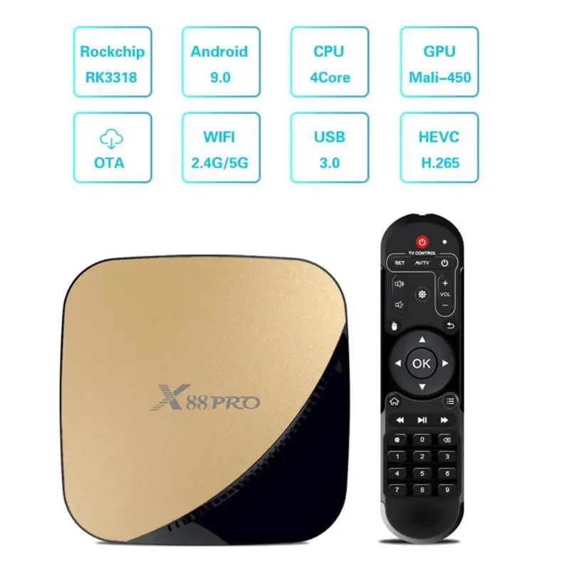 X88 PRO TV Box 2+16/4+32/4+64GB Android 9.0 RK3318 Quad-Core 64bit Cortex-A53 CPU 2.4/5G Wifi Dual Band 4K HD Smart Set Top | Электроника