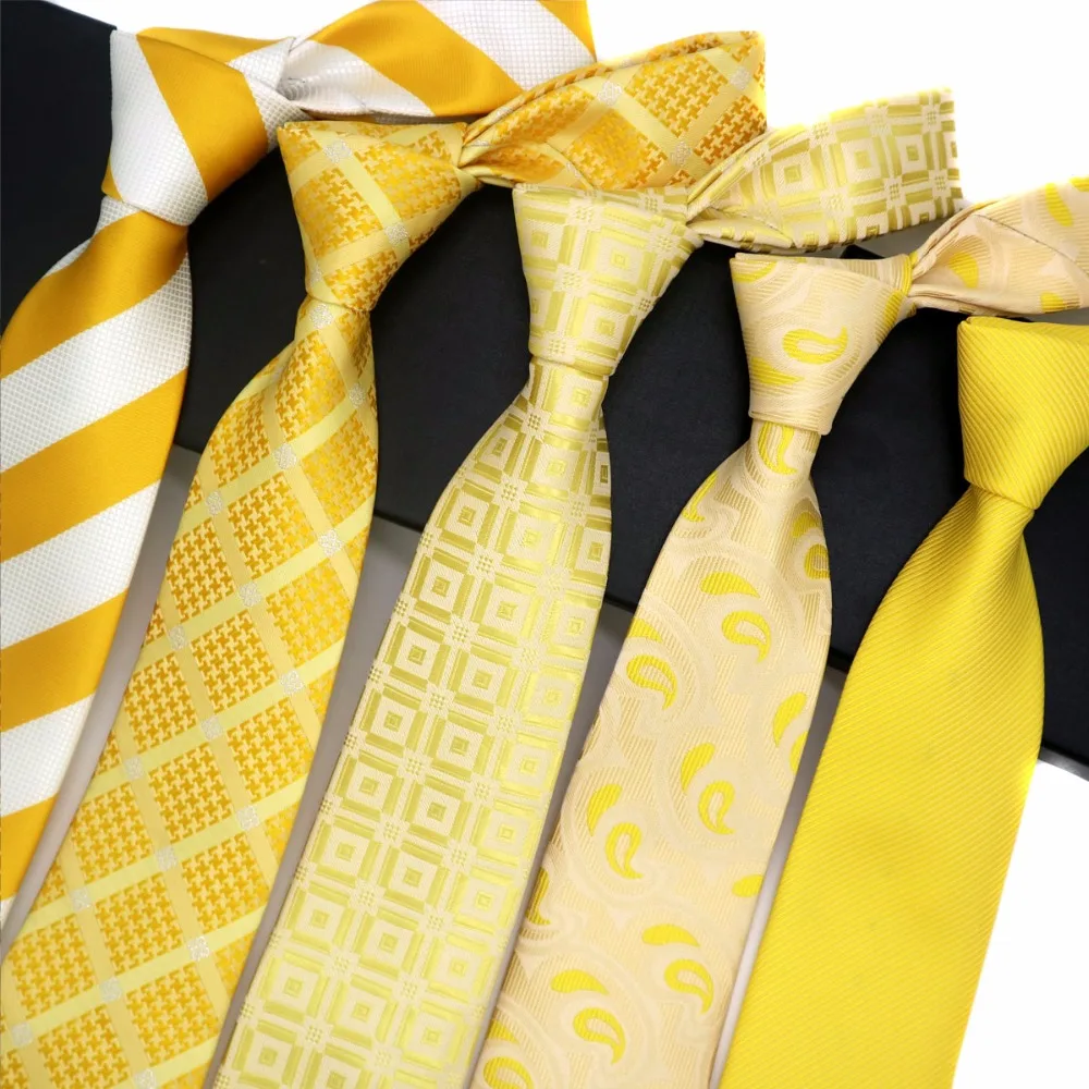Fashion Mens Tie 8CM Yellow Orange Silk Neckwear Jacquard Woven Classic