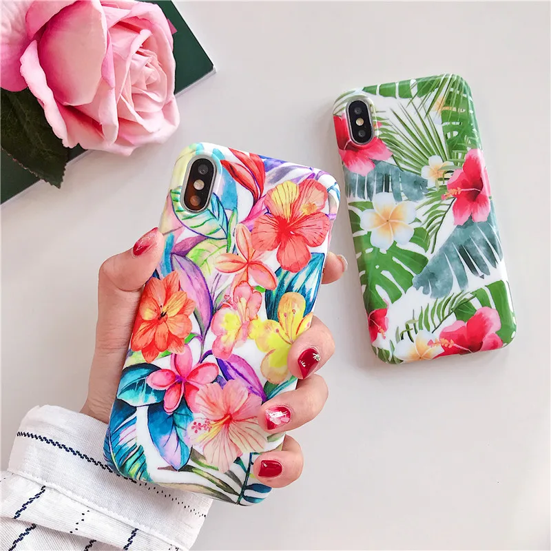 Винтажный цветочный чехол для iphone X XS MAX XR 6 6s 7 8 Plus зеленые листья мягкий IMD
