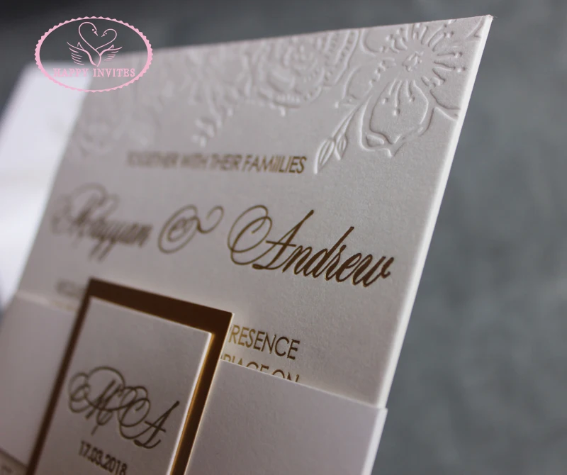 HI1134 - 12 Top Grade  Customized Elegant White Invitation CARD made of 1800 GSM Cotton Paper with  Letterpress