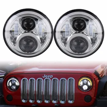 

Wrangler 7 Inch Led Headlight Kits 120W Round High / Low Beam Top Half Halo DRL H4 Projection Headlight For Jeep Wrangler JK TJ