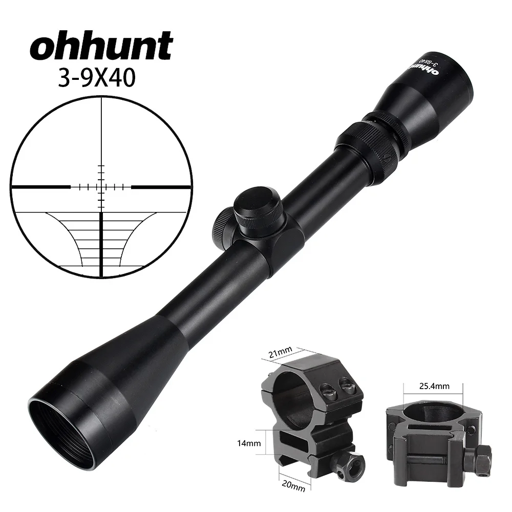 Ohhunt 3-9X40 охотничий прицел пневматической винтовки проволока дальномер Сетка арбалет тактический оптический прицел оптические прицелы для Airsoft Airguns - Цвет: 3-9X40-Pica-Rings-2