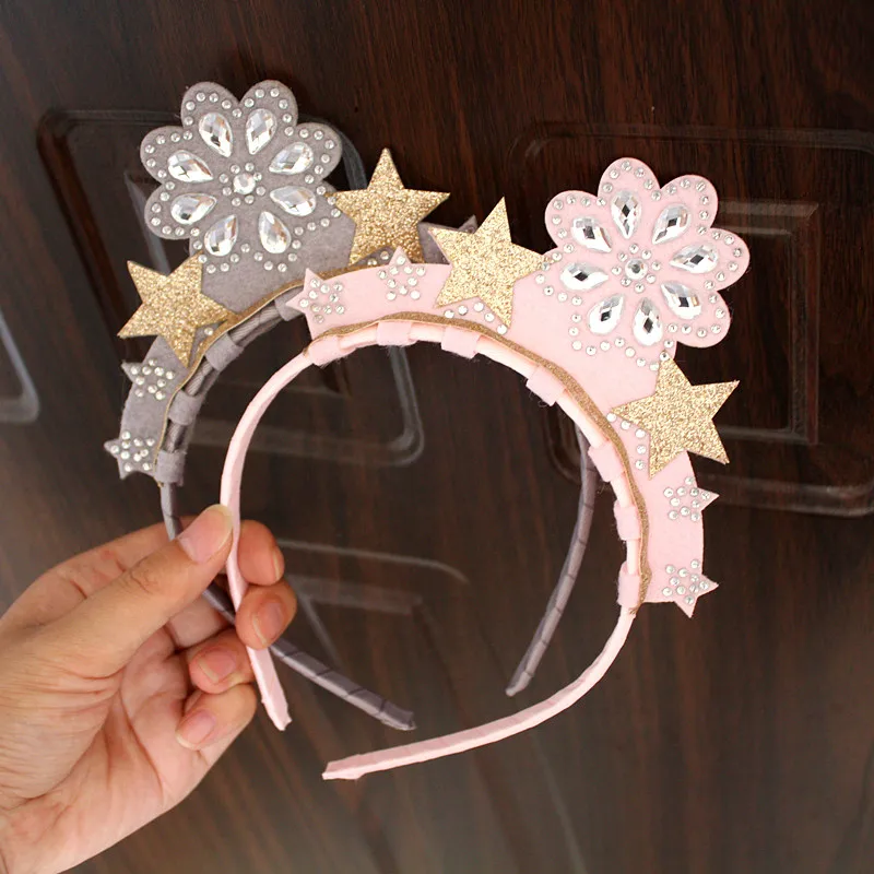 

10pcs/lot Good Quality Light Pink Soft Felt Sequins Hair Band Children Solid Crown Hotsale Kid Headband Crystal Lovely Hairbands