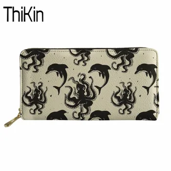 

Thikin Octopus Printed Women Wallets Ladies Fashion Cluth Thin Purse Long for Females Cash Phone Holder Cute Coin Change Pocket
