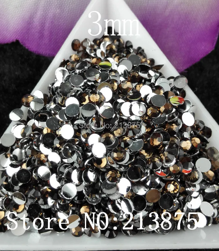 

free shipping 10000pcs Multiple facets Dark coffee Resin 3mm Flat Back Rhinestones applique strass Non hotfix nail art SS12