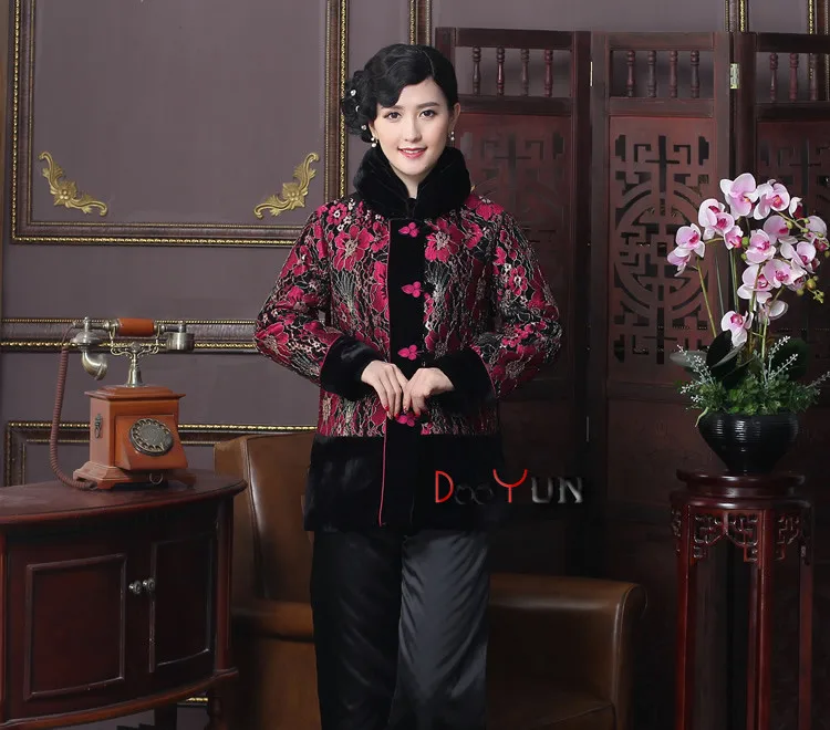 Новое поступление, осенне-зимняя Китайская традиционная Женская велюровая куртка с воротником, тонкая стеганая куртка, пальто L, XL, XXL, 3XL, MTJ20150066