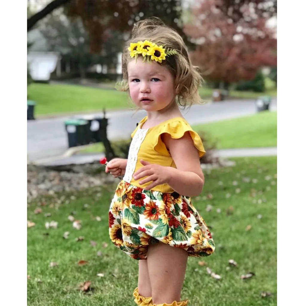 

Baby girl clothes set floral Baby Girl Flutter Sleeves Lace Floral Sunflower Romper Bodysuit Outfits carters baby girl #p45US