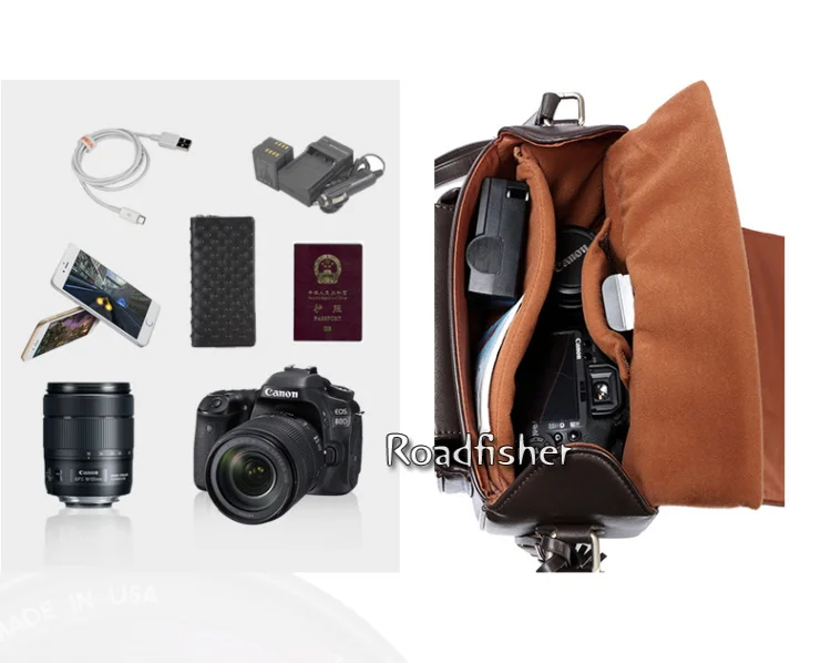 Roadfisher черный коричневый из искусственной кожи женские дамы путешествия кисточкой камера сумка Вставить чехол для Canon Nikon sony Fuji цифровой SLR DSLR