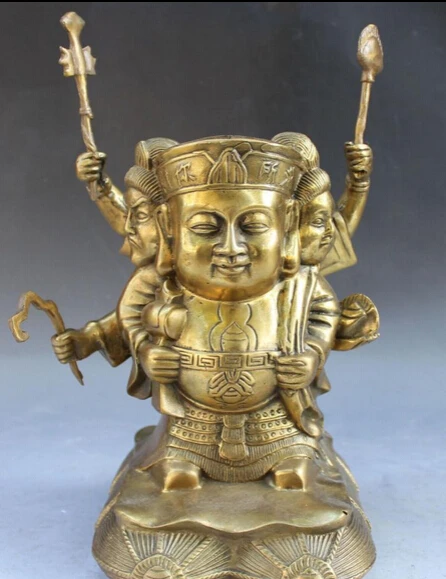 

12" Tibetan Buddhism 3 Head 6 Arm Seat Mahakala Wrathful Deity Buddha Statue R0707