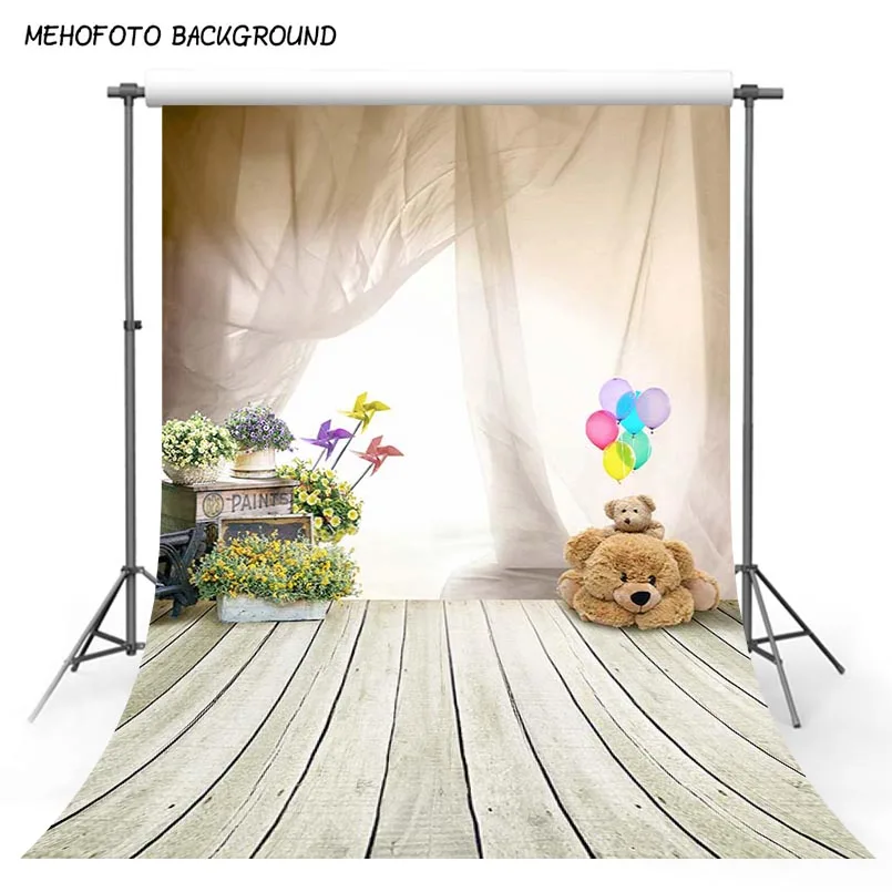 

1m x 1.5m Lovely Bear Wood Floor Balloon Studio Backdrops Children baby shower Photography Backgrounds For Photo Studio props