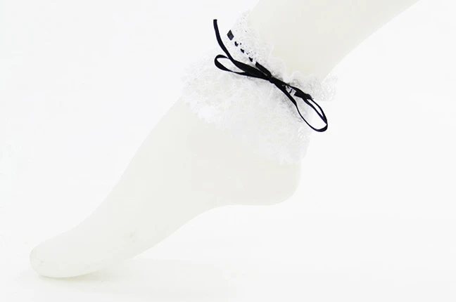 Милые гетры Лолита для принцесс с ленточным кружевом и лентой лук-веревка носки с угловым рисунком Топ подходит для любых носков розовый, черный, белый QSR01 - Цвет: Слоновая кость
