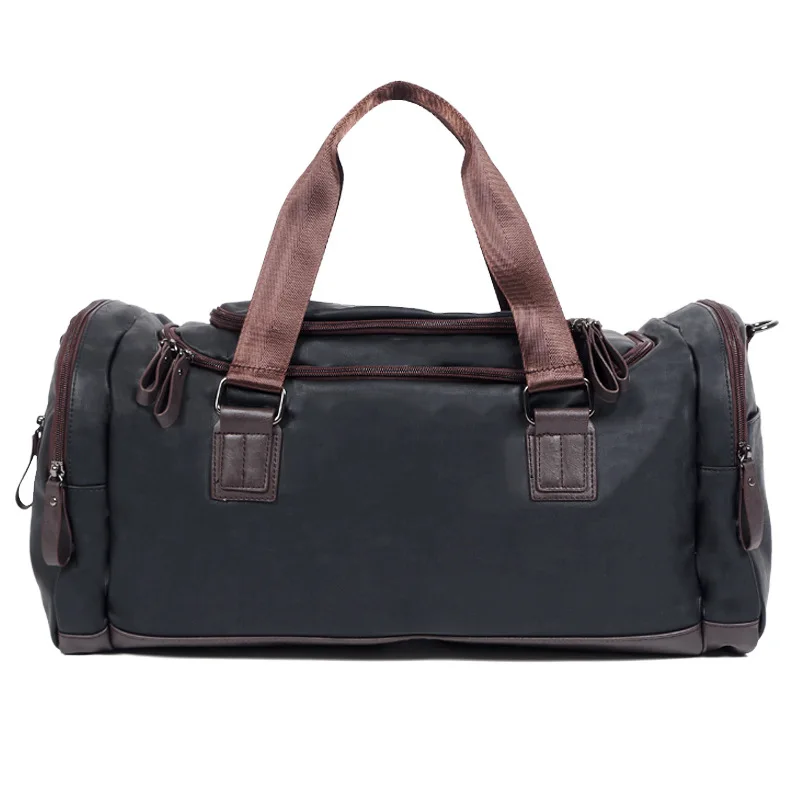 

2016 Luxury Black Leather Travel Bag Men Duffle Luggage Travel Large Weekend Overnight Packing Cubes Carry on Tote Keepall