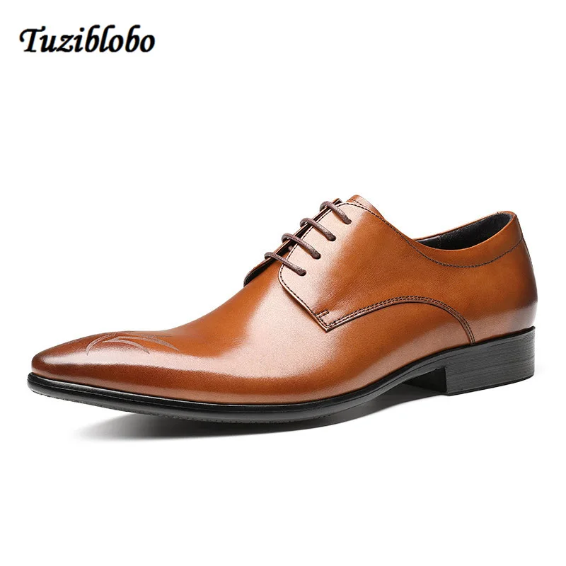 

Men Leather Shoes Business Flat Lace-Up Dress Shoes Breathable Cusp Head British Style Leather Shoes for Marry 2019