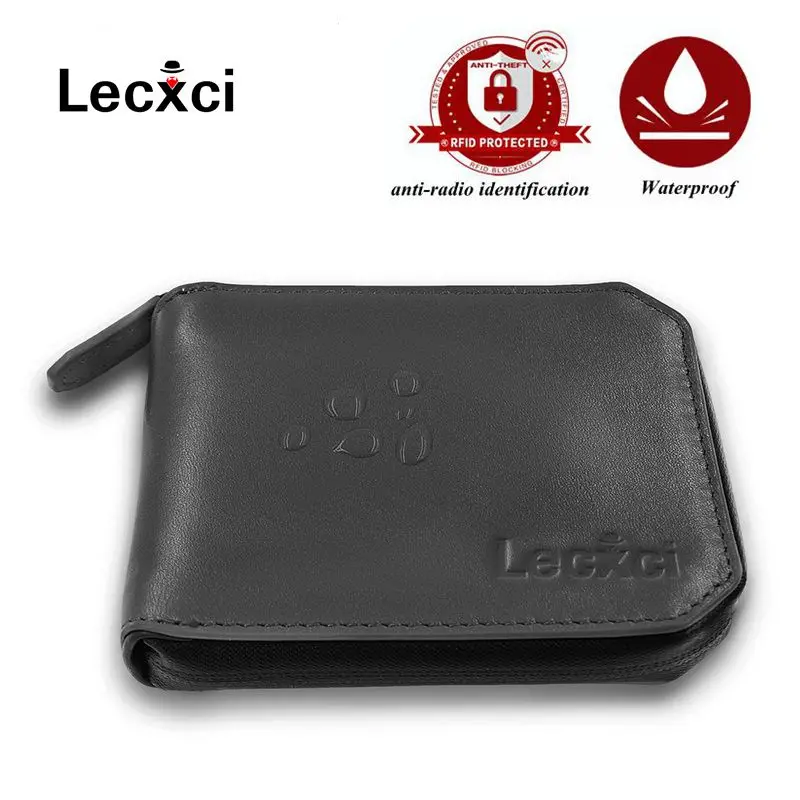 

Lecxci 2018 leather men's wallet waterproof RFID anti-radio identification purse men's retro short wallet Credit card package