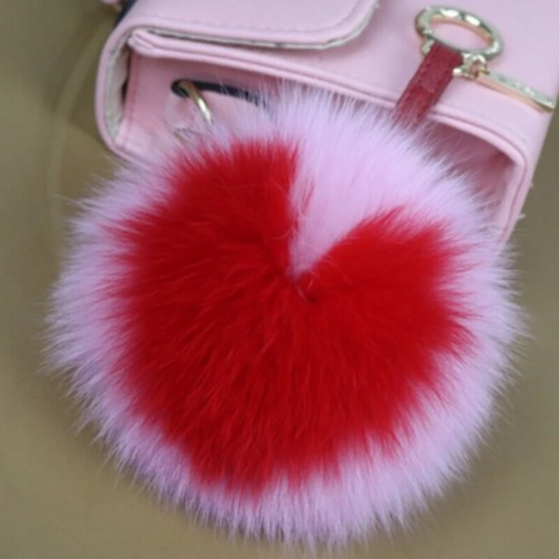 

Glaforny Big Size Real Fox Fur Monster Bag Charms Luxury Fluffy Heart Fur Pompoms Fashion Car Pendant Bag Bug Birthday gift 15CM