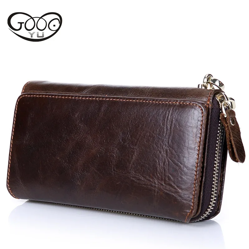 

Genuine Leather Men Wallets Double Zipper Male Multilayer Wallet Men Purse Fashion Male Long Phone Wallet Man's Clutch Bags
