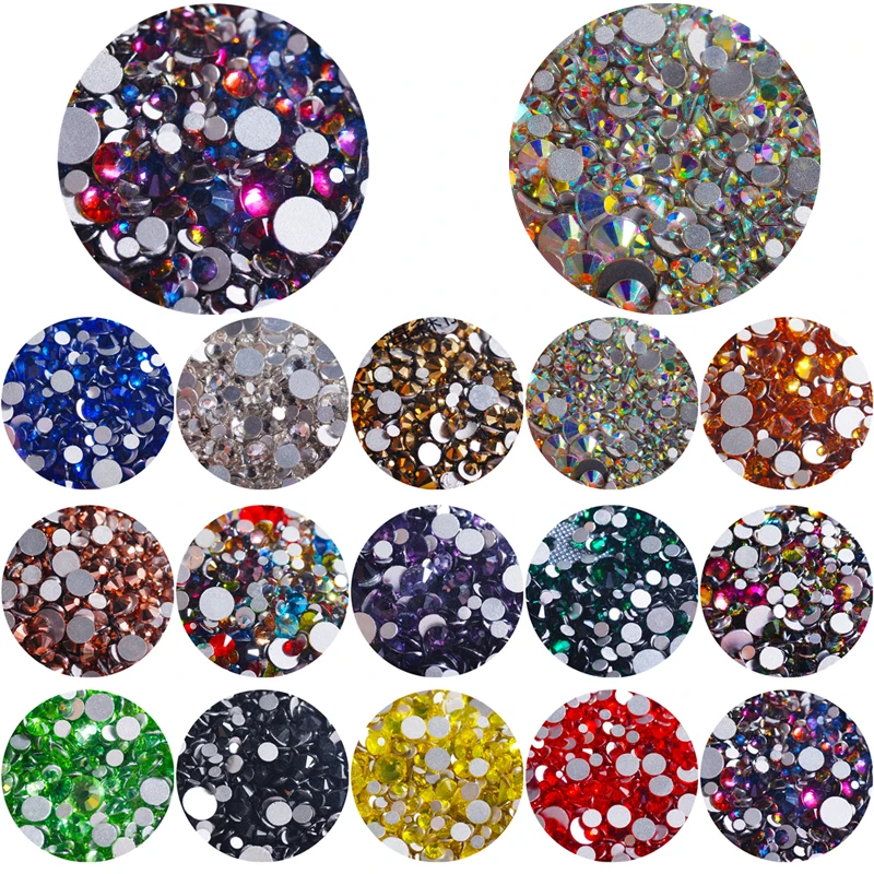 

Mix Multi Sizes 1000Pc 15 Popular Color Rhinestones Nails Crystals Strass Nail Art Jewelry Gems Stone for 3D Nail Charm Manicure