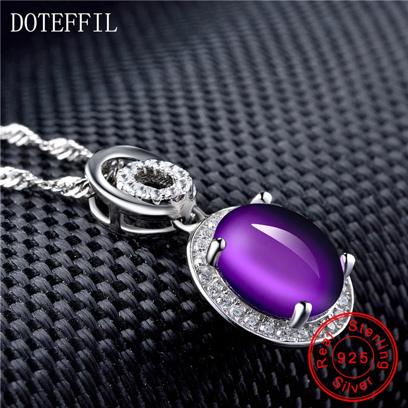 Женское ожерелье с подвеской из серебра 925 пробы фиолетовым кристаллом|crystal