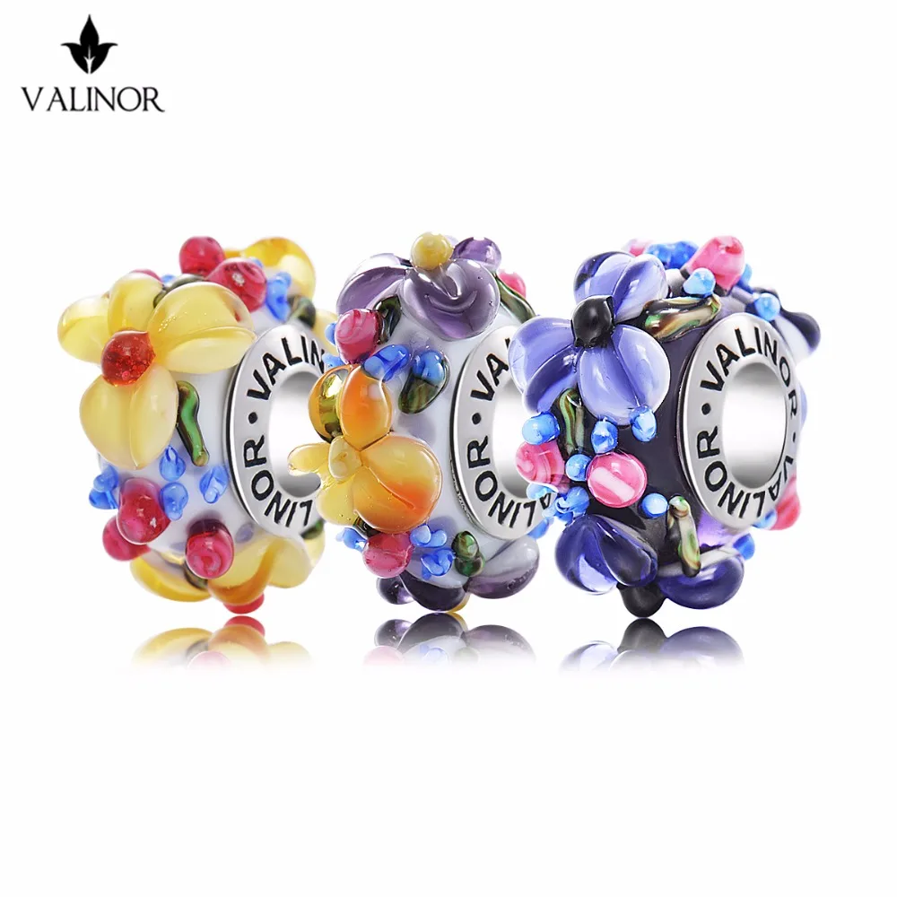 

Purple flowers glass beads charms 925 Sterling Silver fit Bracelets & Bangles for Women Jewelry GCLL039-1