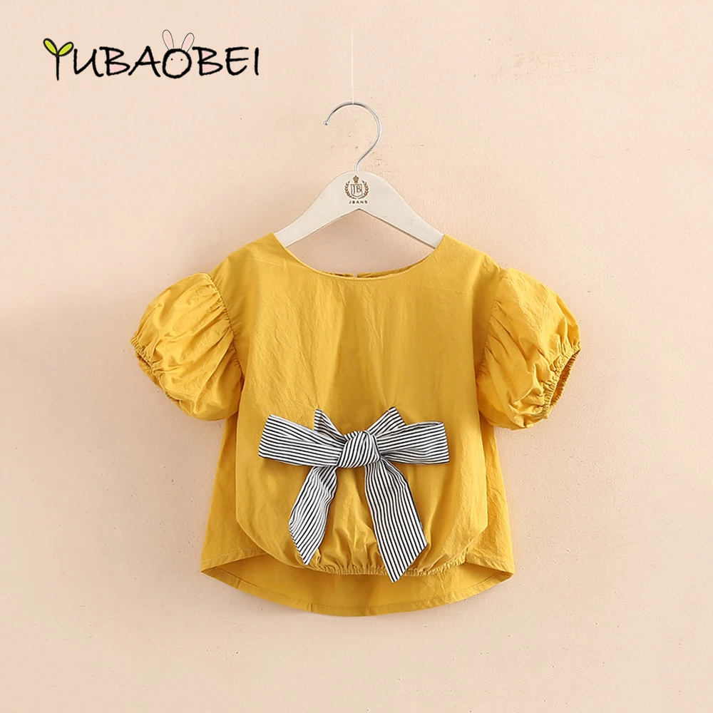

Baby Bubble Sleeve Baby Yellow Blouse Shirt 2018 Summer New Cute Little Girl Children's Children's Round Neck Tee