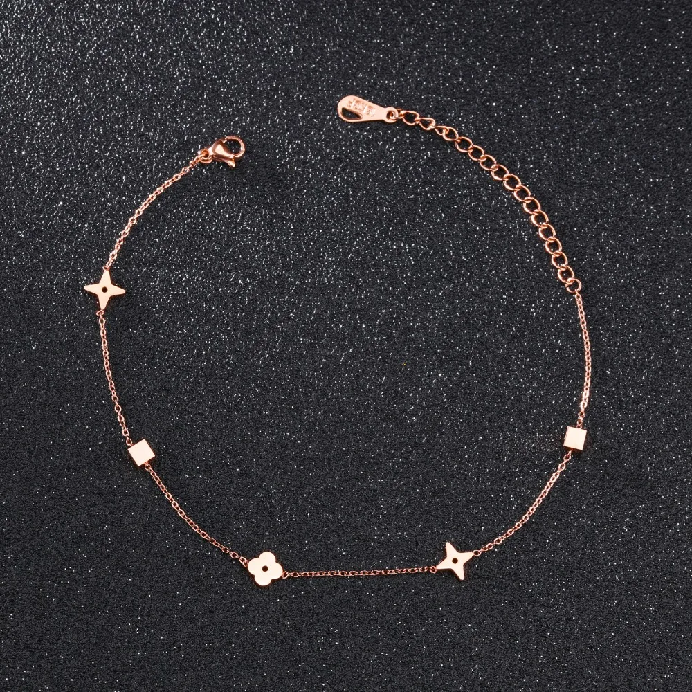 

Fate Love Fashion Sweet Flower Anklet Women Rose Gold Color Stainless Steel Ladies Candy Color Jewelry Not Fade Drop Shipping